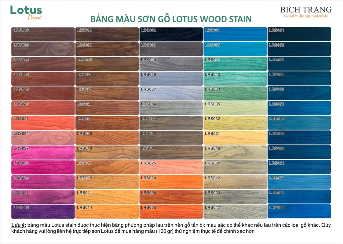 Bảng màu sơn gỗ Lotus Wood Stain