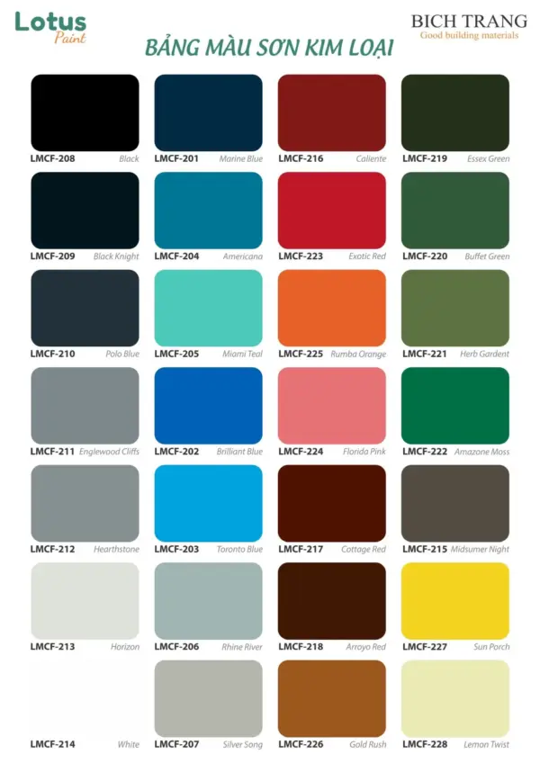 Bảng màu sơn phủ màu kim loại Lotus Metal Coat Finish Bảng màu sơn phủ màu kim loại Lotus Metal Coat Finish