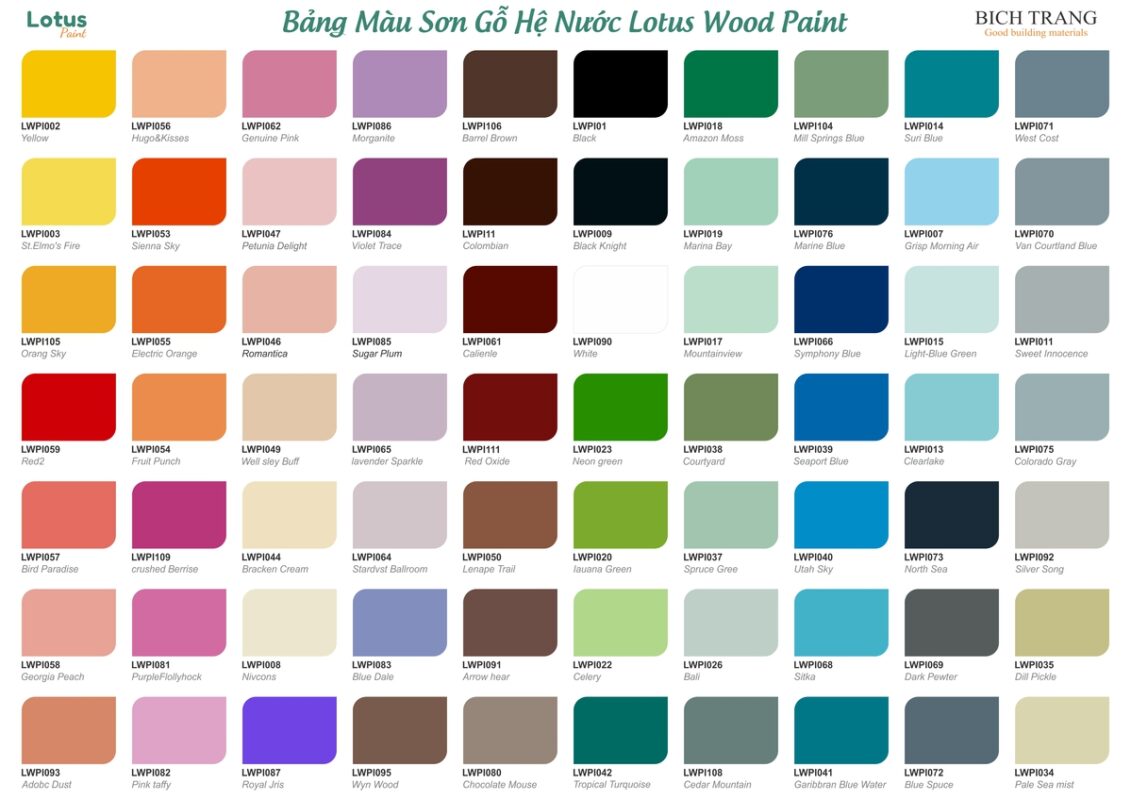 Bảng màu sơn phủ màu gỗ Lotus Wood Paint