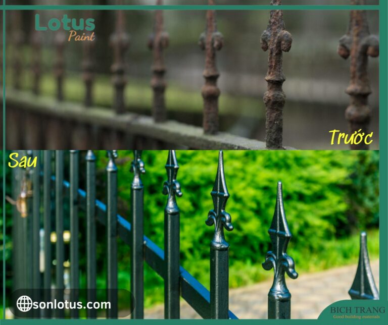 Hình ảnh hàng rào trước và sau khi sử dụng sơn kim loại Lotus